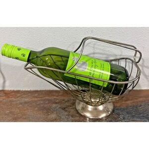 Vintage Silver-Plated French Wire Wine Bottle Holder – Elegant Floral Base